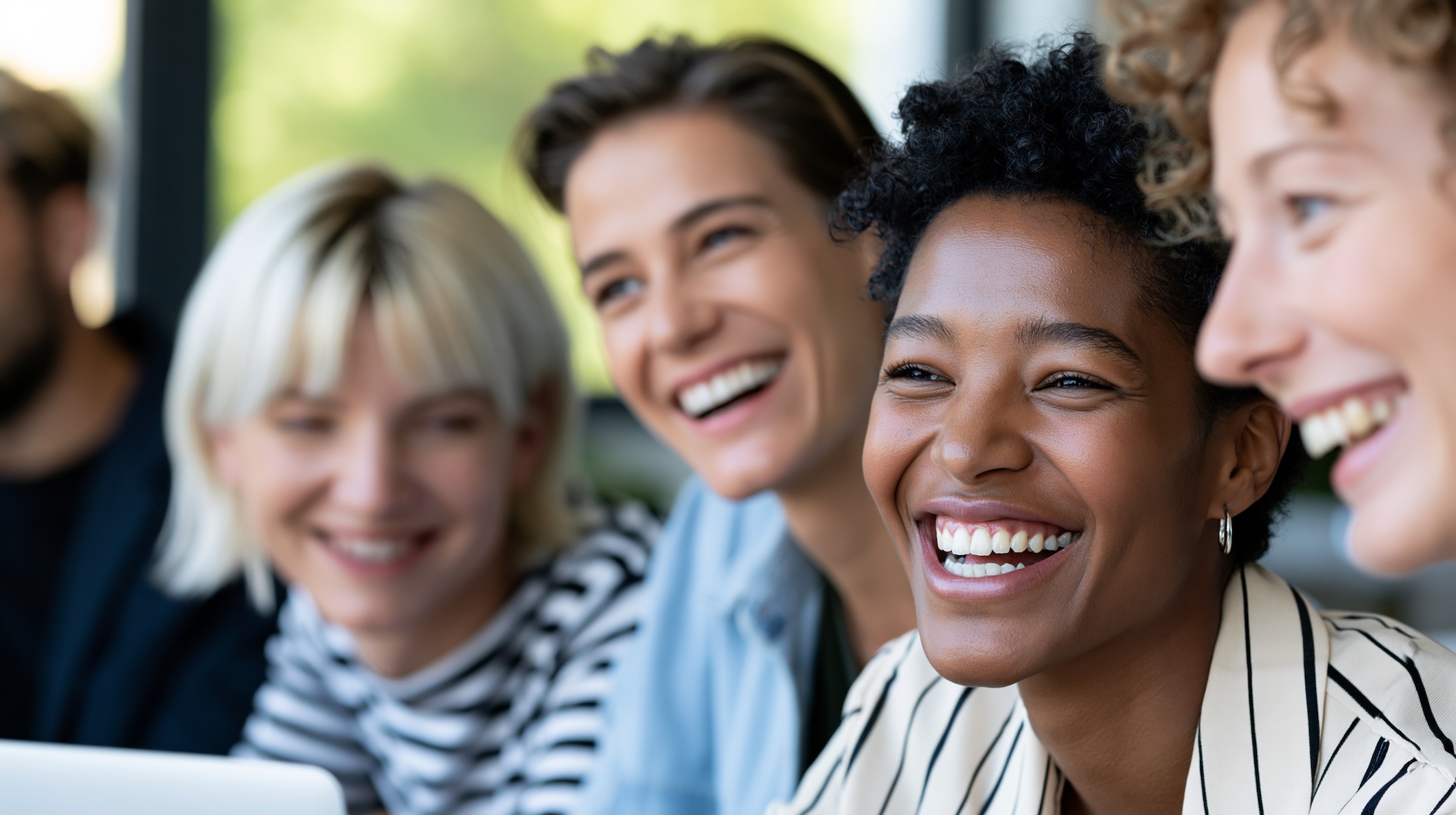 Smiling team of coworkers.